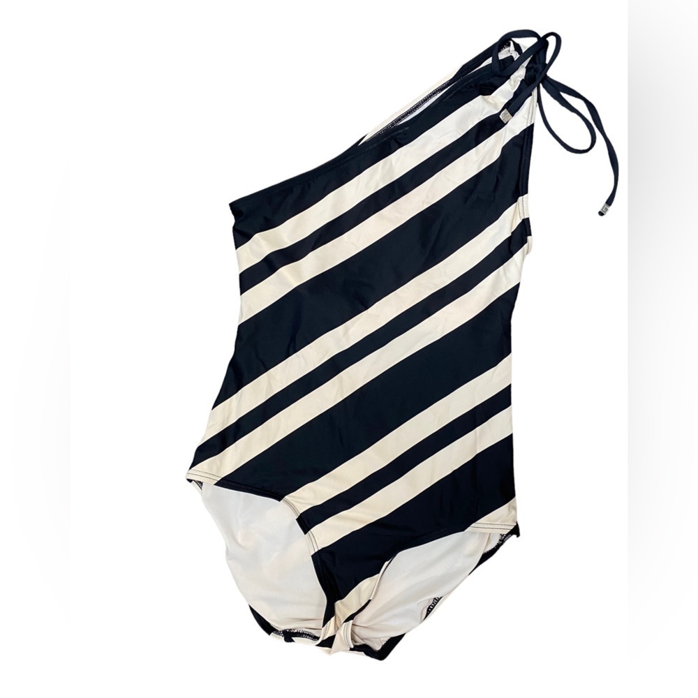 DKNY Vintage One Shoulder Striped Bathing Suit Size 8